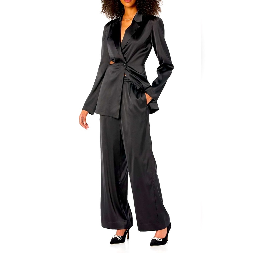 NWT - Porsha Williams x The Drop Black Satin Cutout Blazer & Wide-Leg Pant Set 🖤